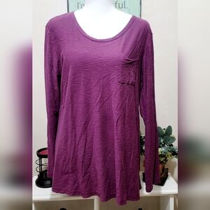 Women's Purple Long Sleeve Pocket T-Shirt